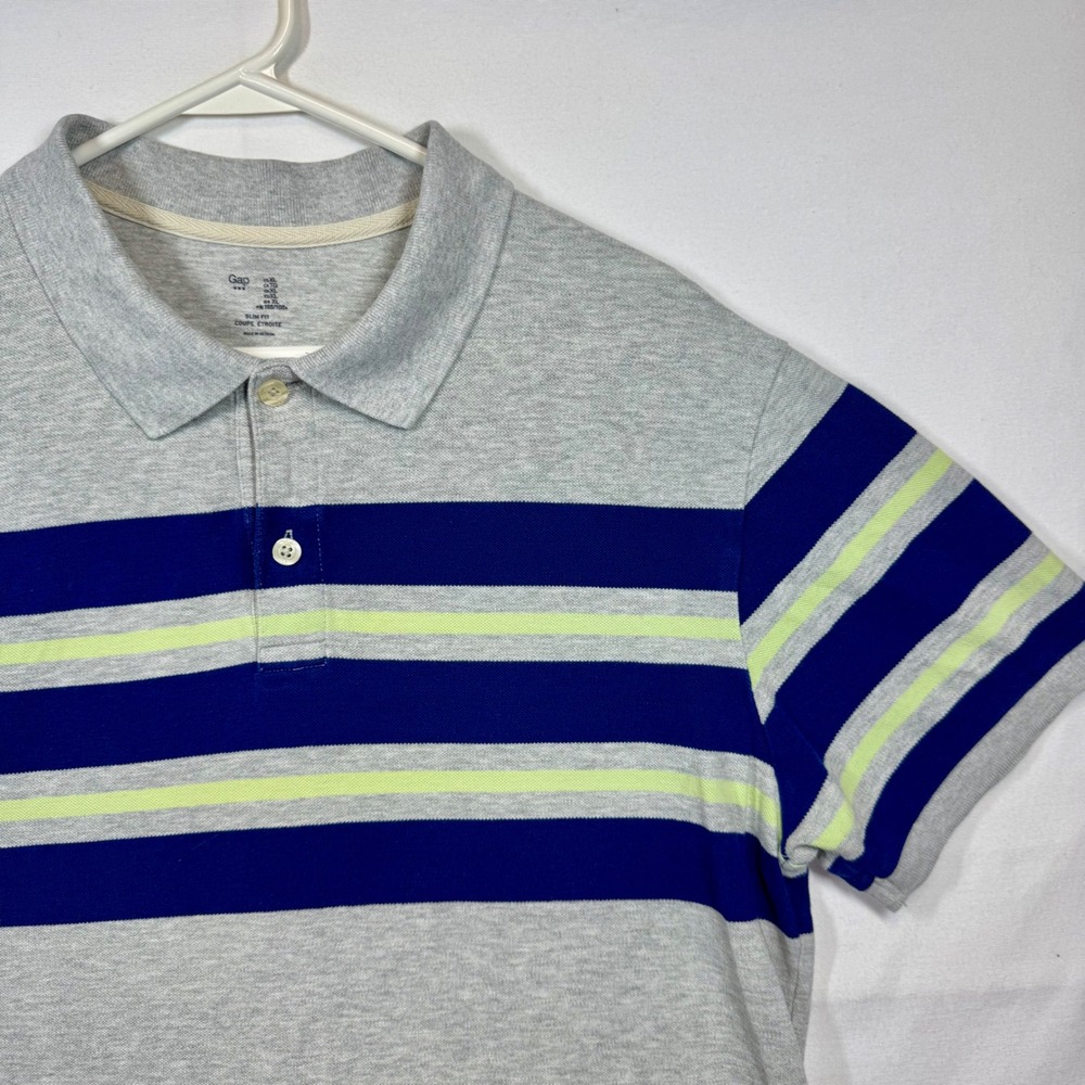 Gap Striped Polo Shirt Slim Fit Short Sleeve Casual‎ Top Mens Sz XL